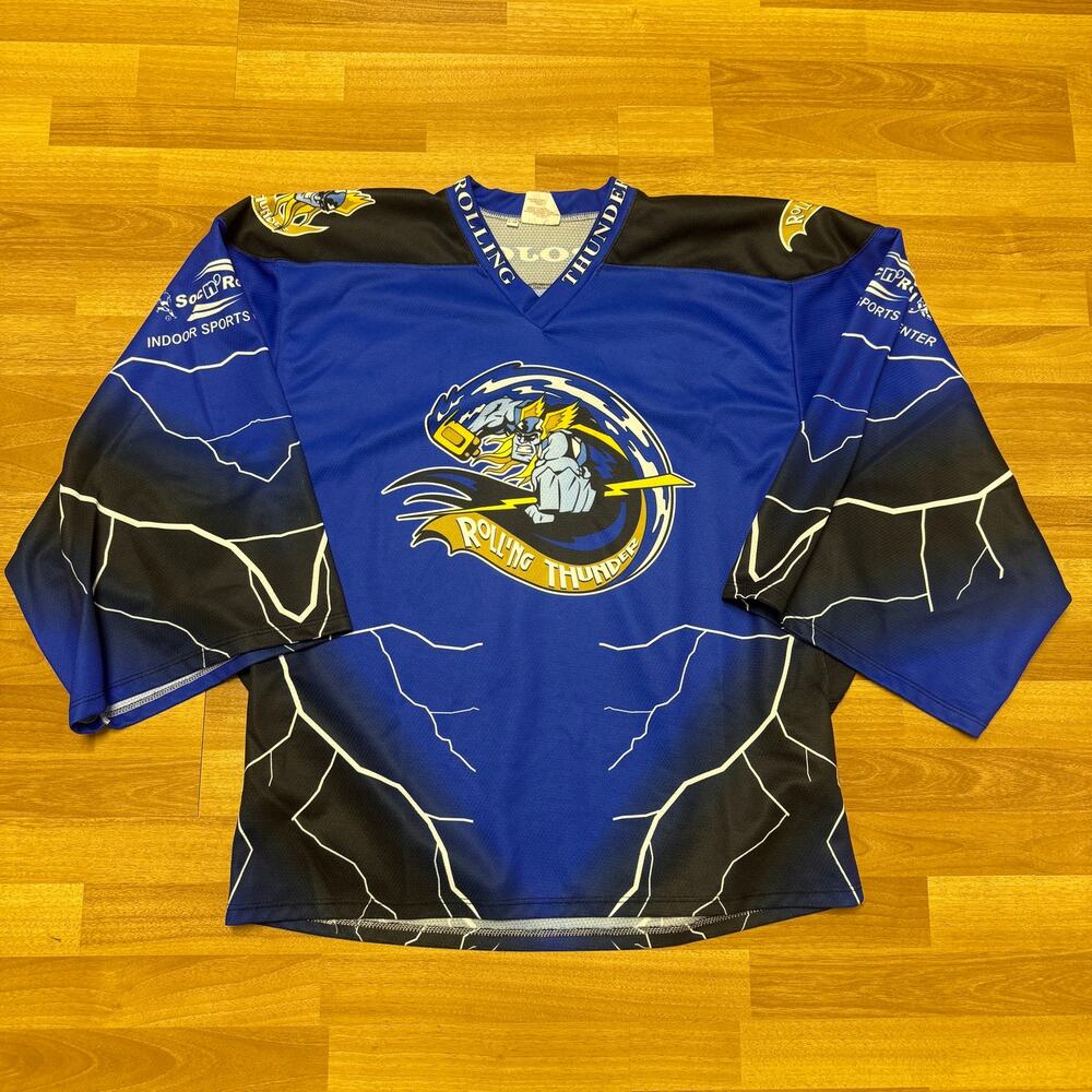Men's Vintage 90's Rolling Thunder Tampa Bay Lightning Blue Hockey Jersey Sz L